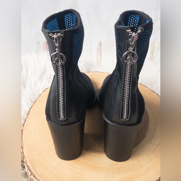 The WISHBONE COLLECTION navy & black net, chunky heel, women’s boots 8M - Picture 3 of 14